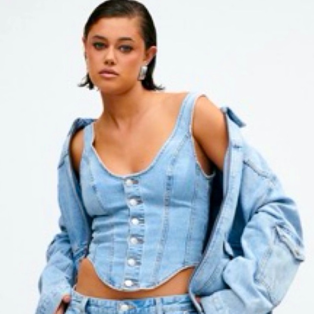 Meshki Light Blue Denim Corset Tank Top - Picture 3 of 7
